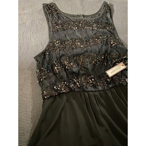 Bisou Bisou Michele Bohbot Black Sleeveless Sequin Lace Evening Dress Size 16 - Picture 3 of 10